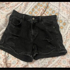 American Eagle Outfitters Black Jean Shorts High-Waisted Distressed